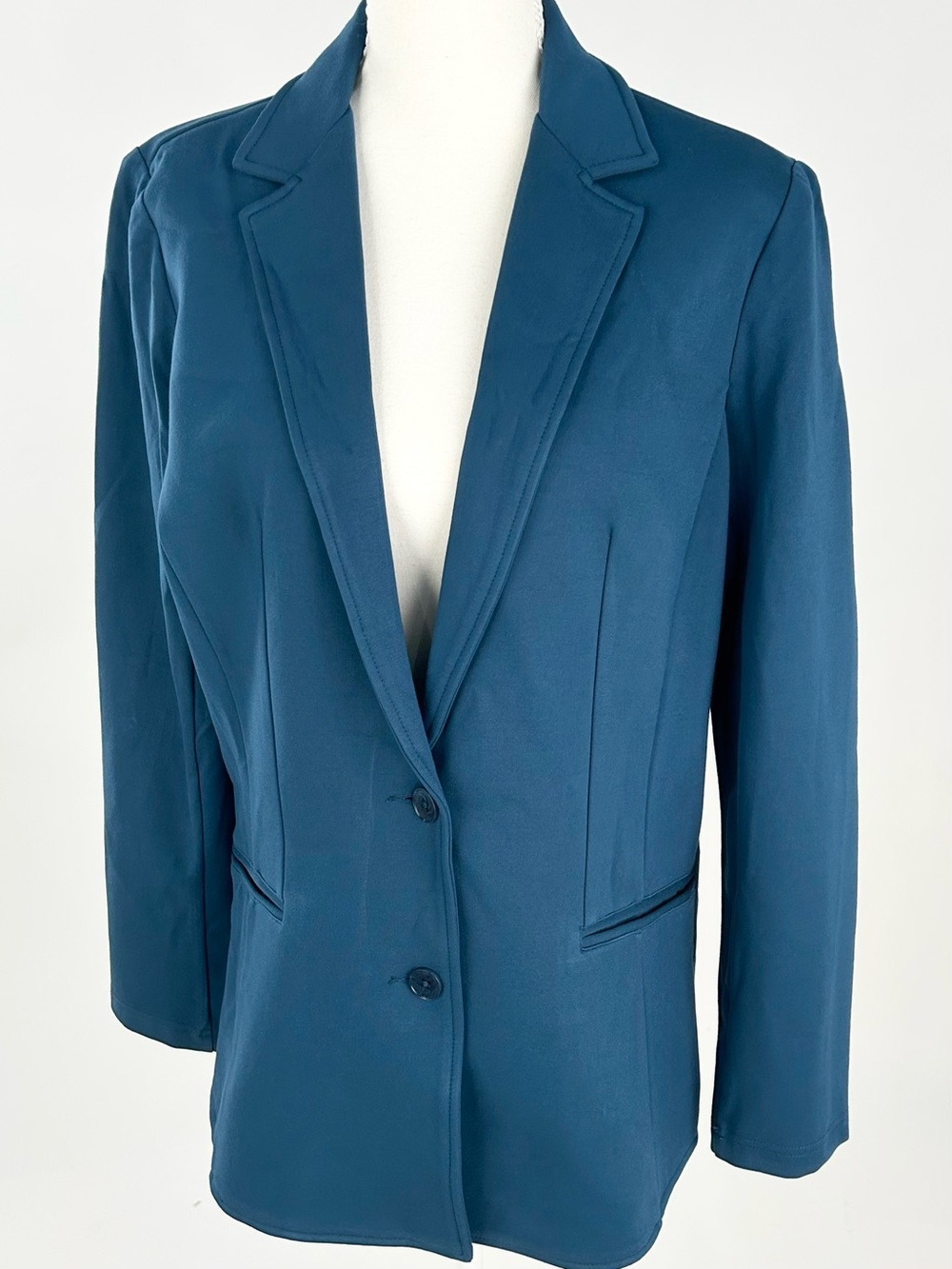 Betabrand Transcendent Blazer Large Teal Blue Stretch Ponte 2 Button